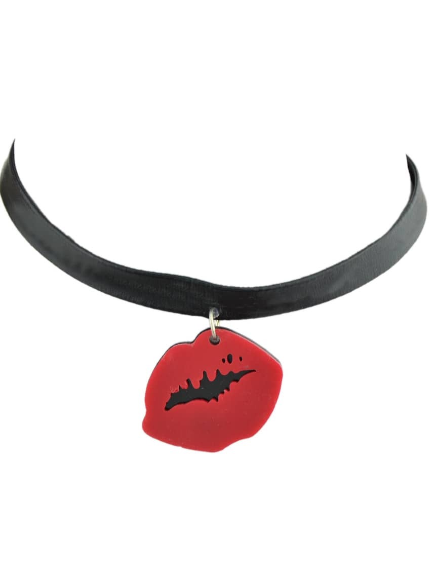 Acrylic Lips Pendant Black Pu Leather Choker Necklace