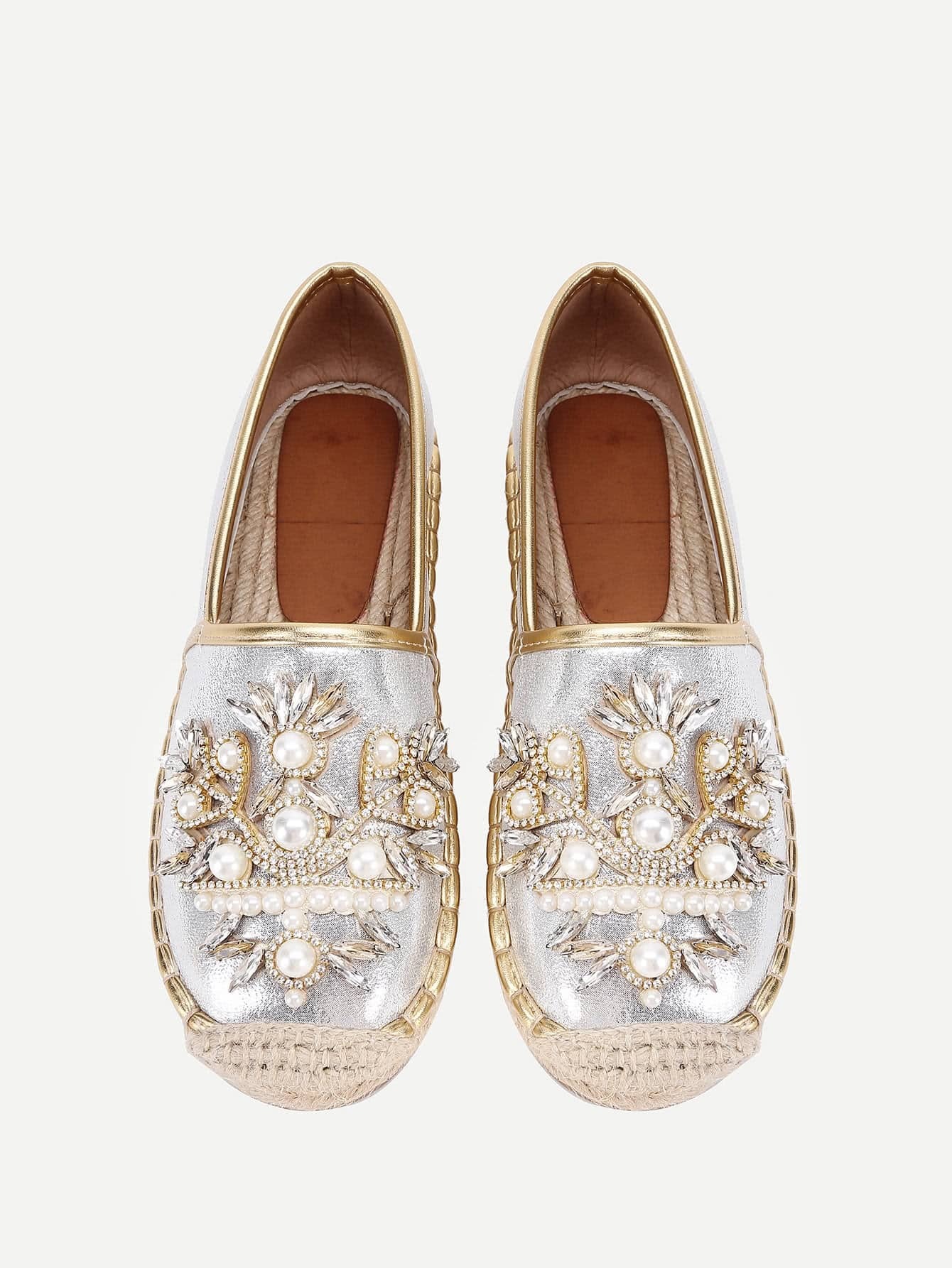 pointed toe faux pearl decor flats