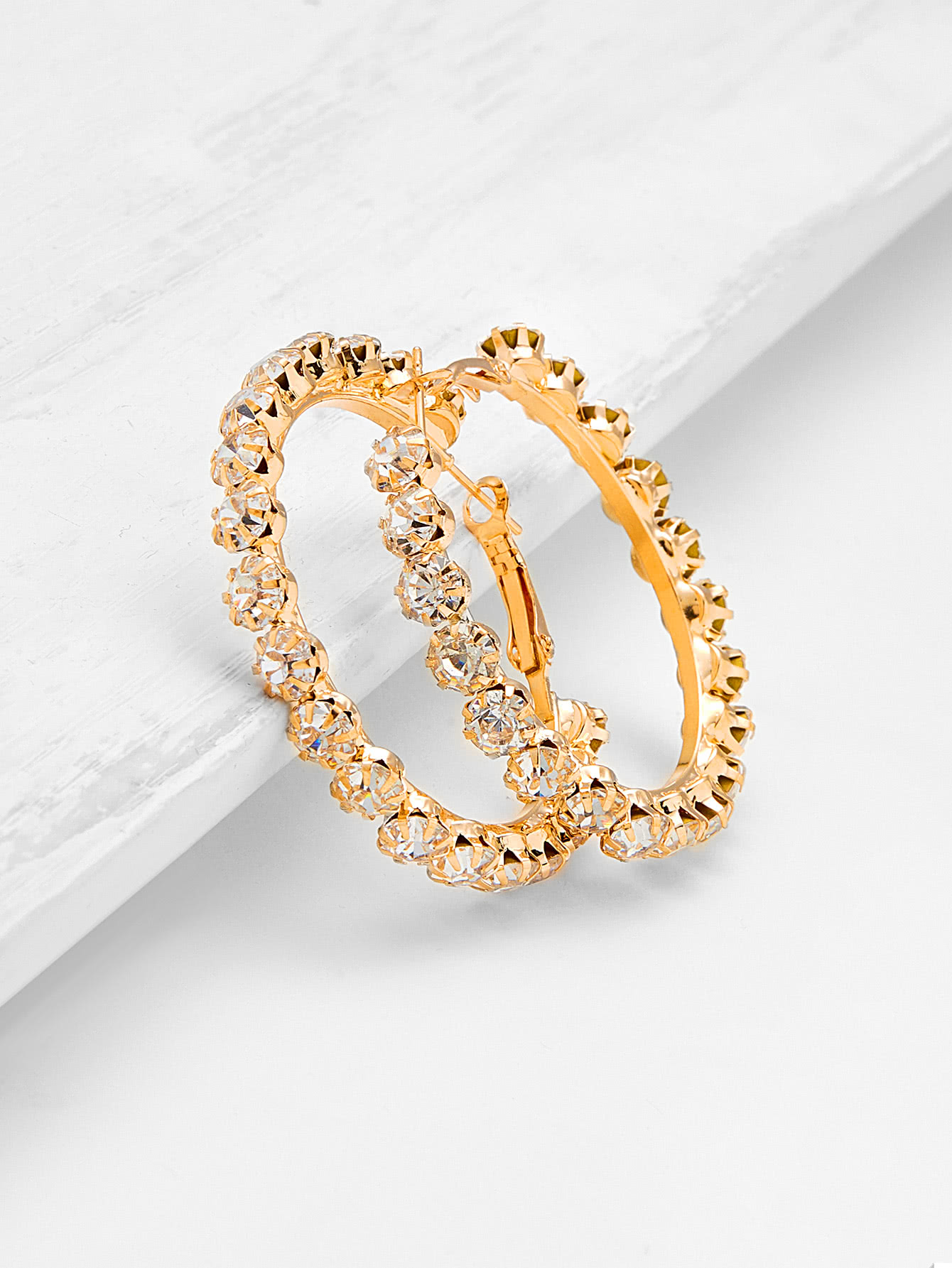 Rhinestone Delicate Hoop Earrings SheIn(Sheinside)