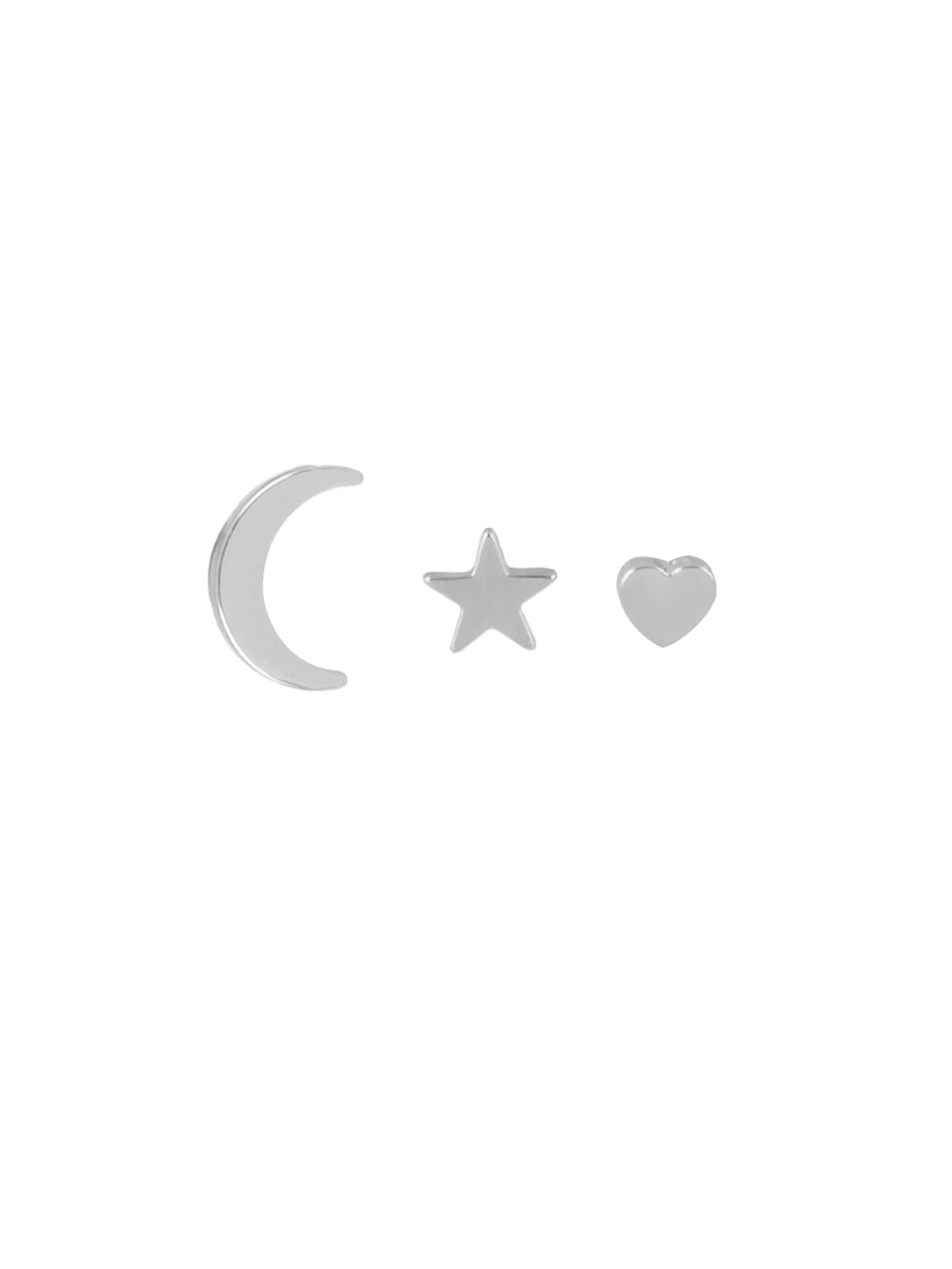 3 Pairs/set Silver Color Moon Heart Star Trendy Earrings