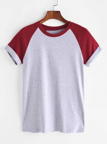 Contrast Cuffed Raglan Sleeve Heathered Tee