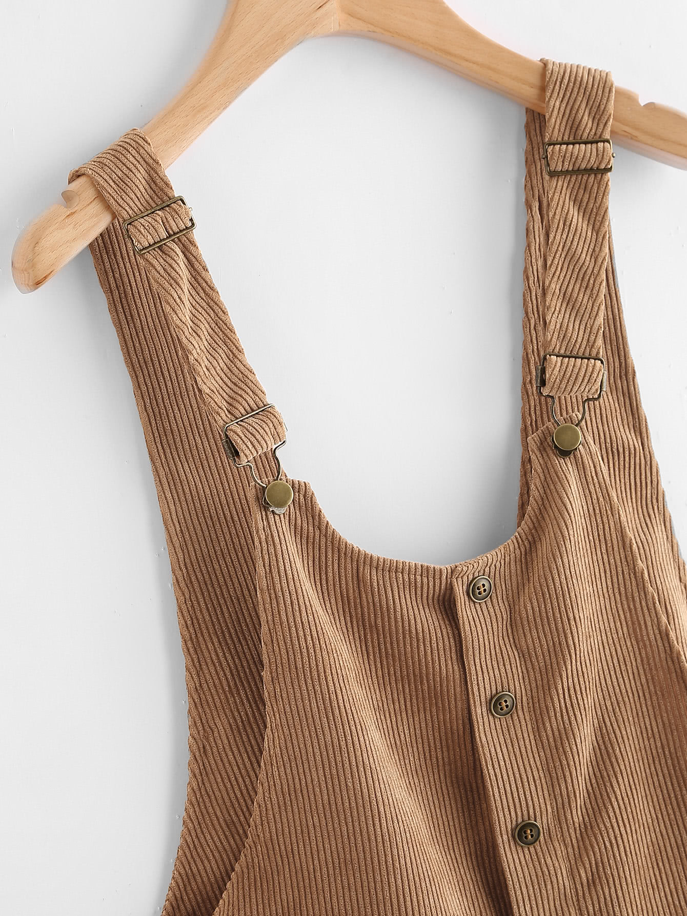 Button Up Patch Pocket Detail Cord Overalls SheIn(Sheinside)