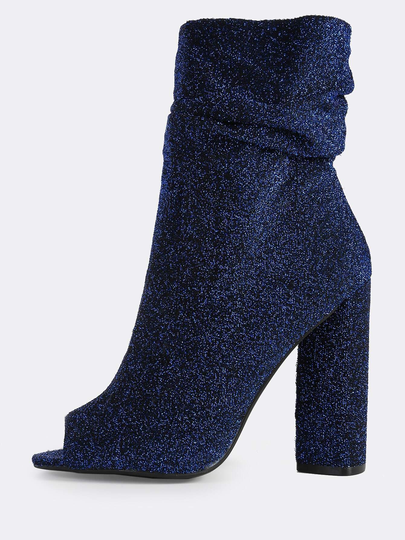 Glitter Shirred Zip Up Peep Toe Heels BLUE SheIn(Sheinside)
