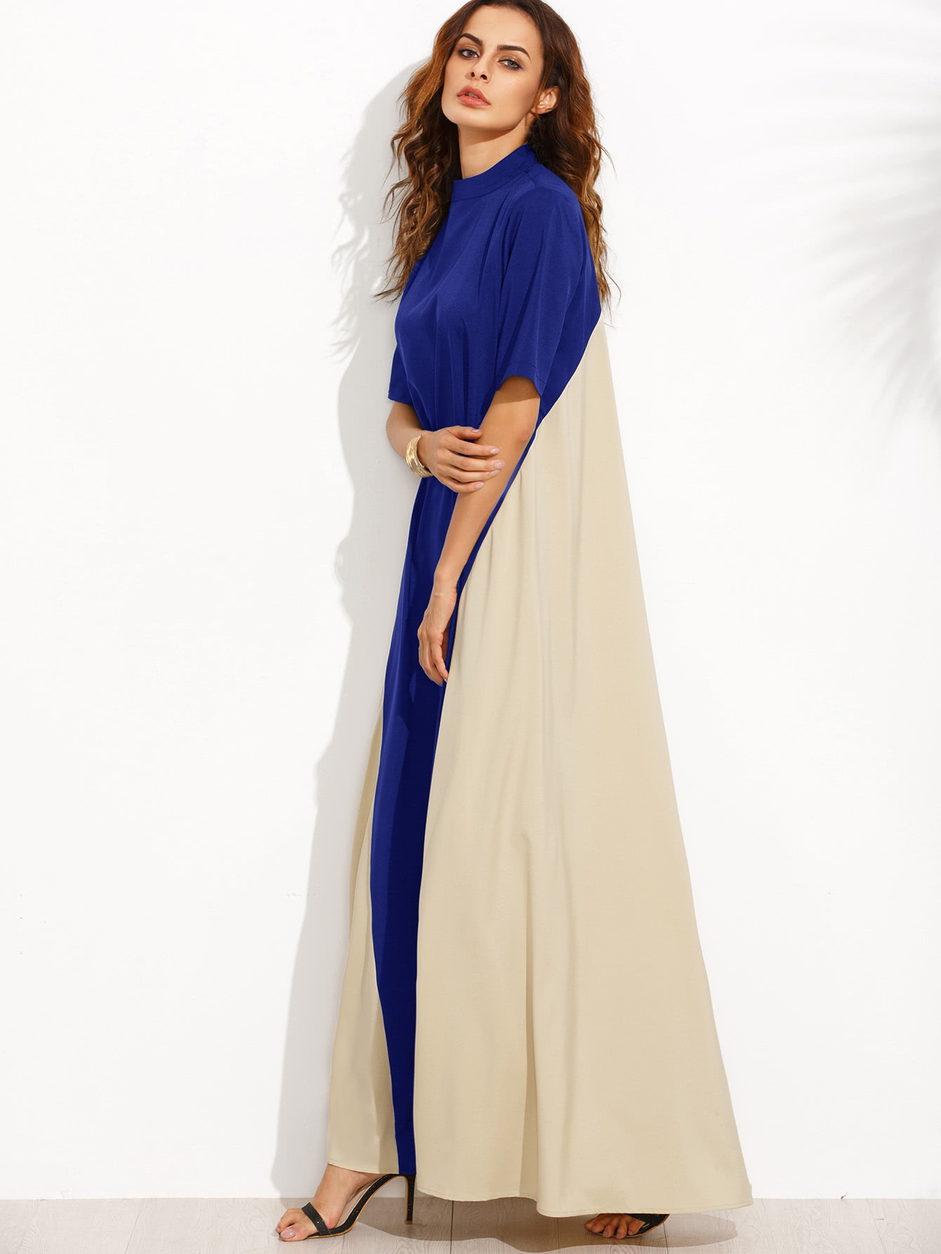Color Block Mock Neck Floor Length Tent Dress