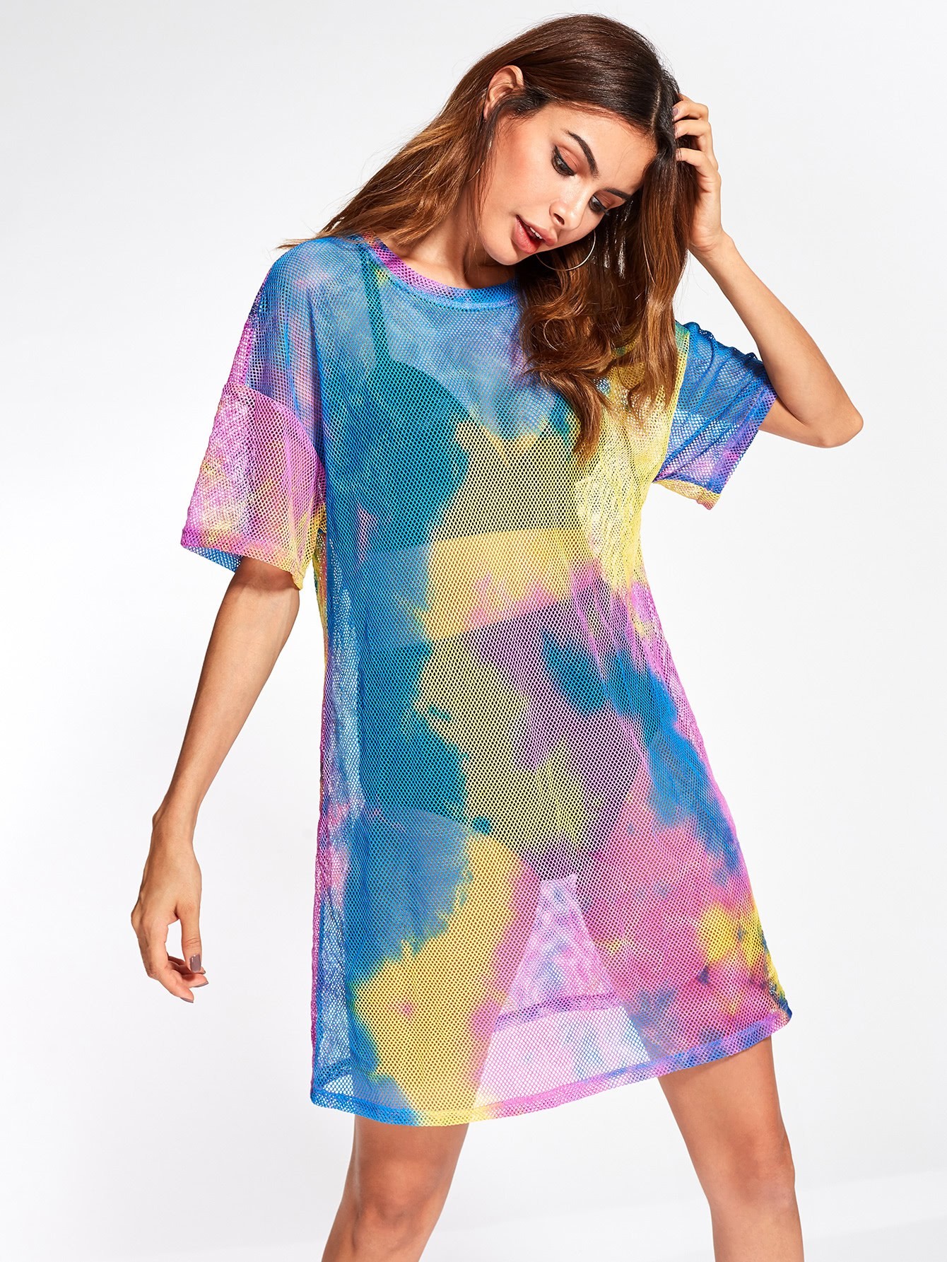 Drop Shoulder Tie Dye Cover Up Dress SheIn(Sheinside)