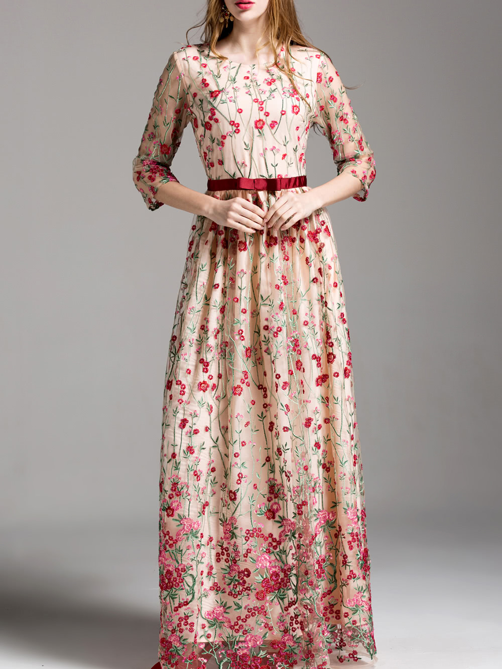 Flowers Embroidered Maxi Dress SheIn(Sheinside)