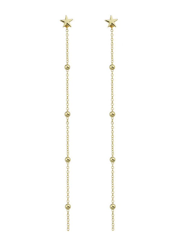 Gold Color Pearl Chain And Star Pendant Earrings