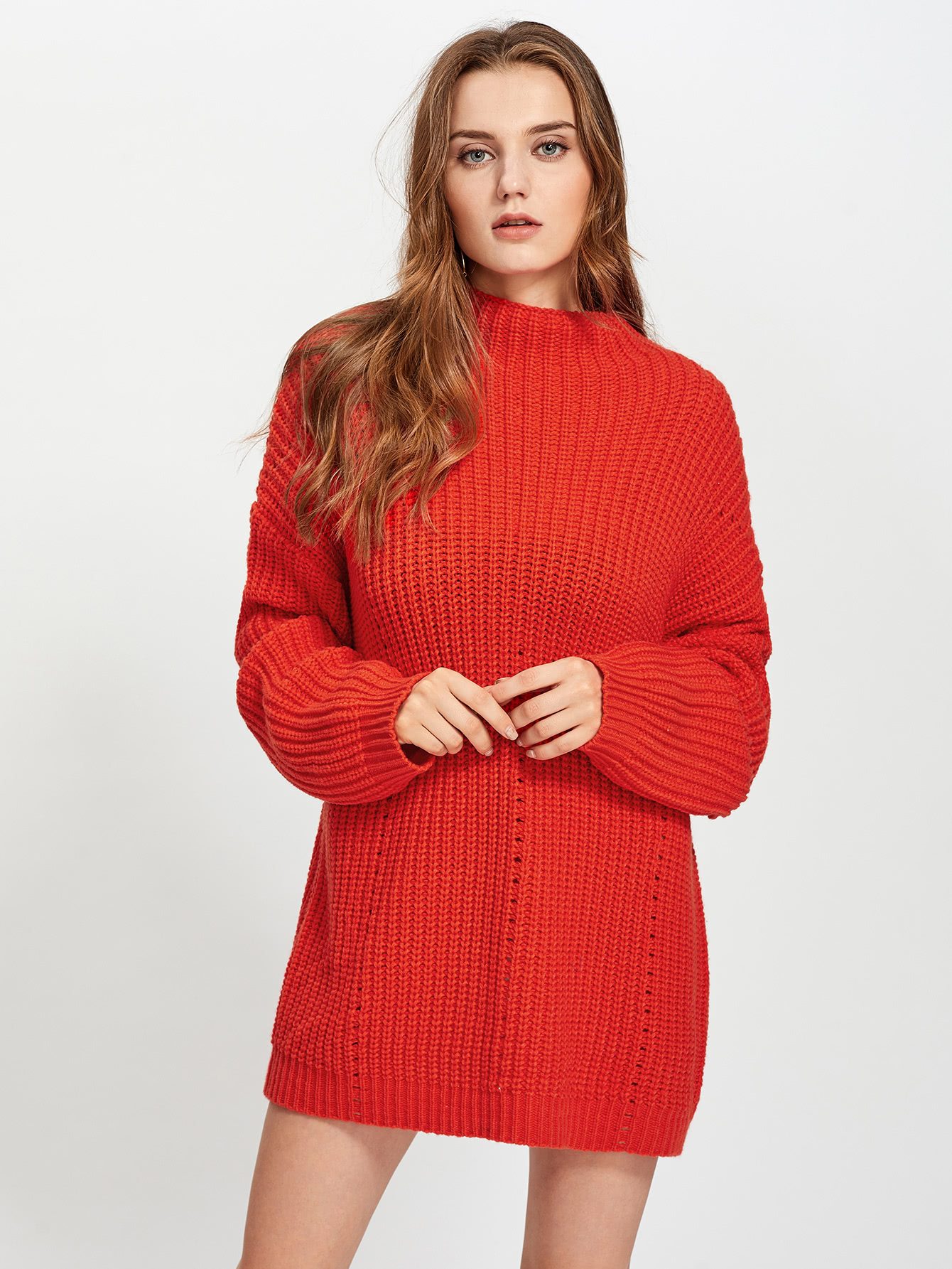 Exaggerate Long Sleeve Eyelet Detail Jumper SheIn(Sheinside)