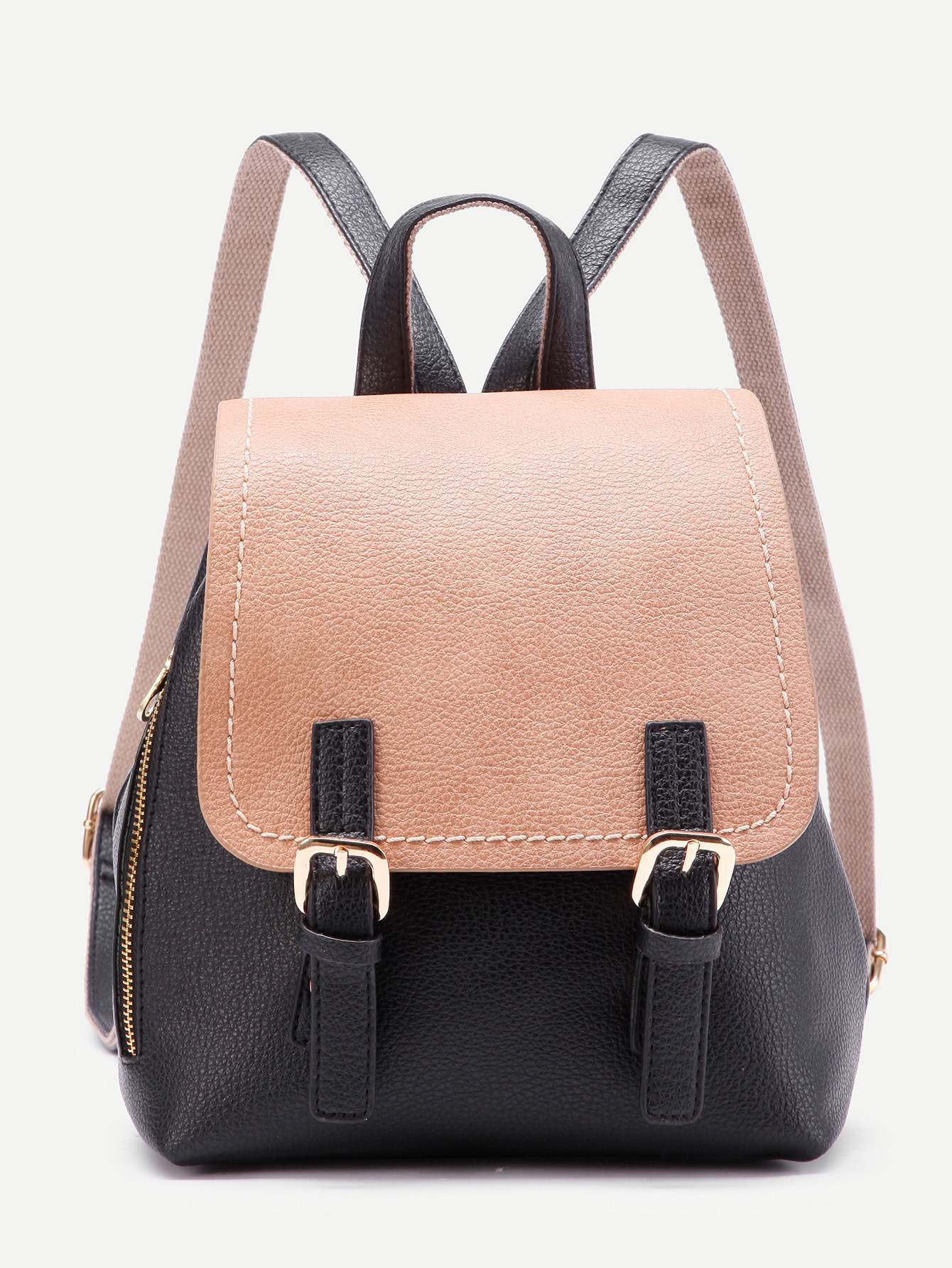 Two Tone Zipper Detail PU Backpack SheIn(Sheinside)