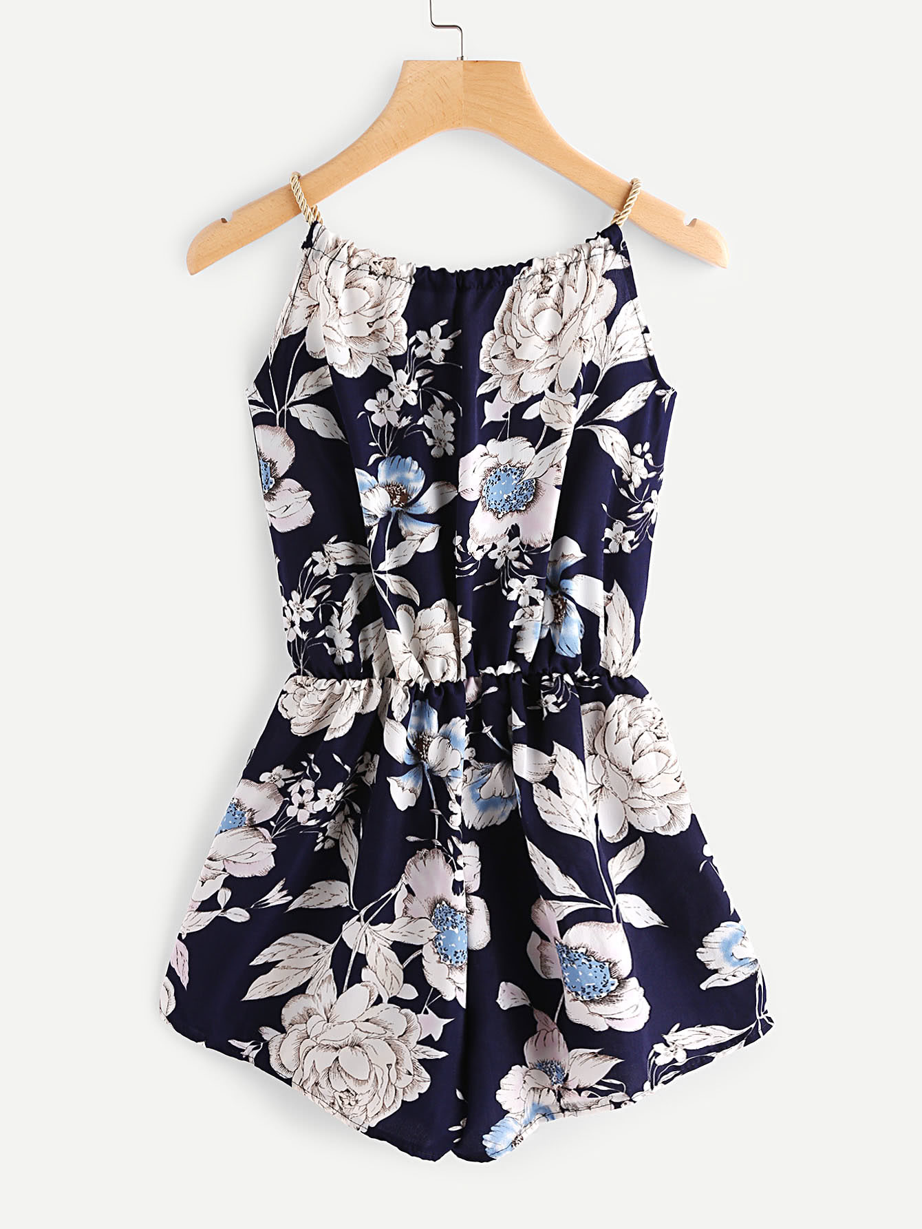 Floral Print Random Self Tie Neck Cami Romper