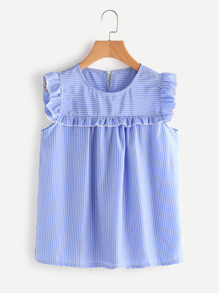 Frill Trim Pinstriped Top