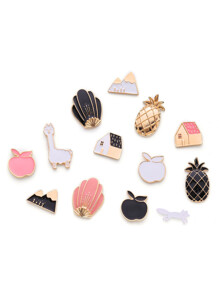 Apple & House Design Brooch Set