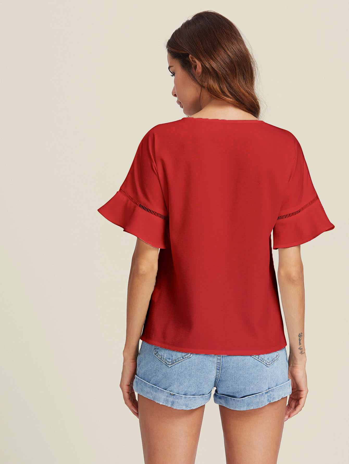 Ladder Lace Insert Trumpet Sleeve Top SheIn(Sheinside)