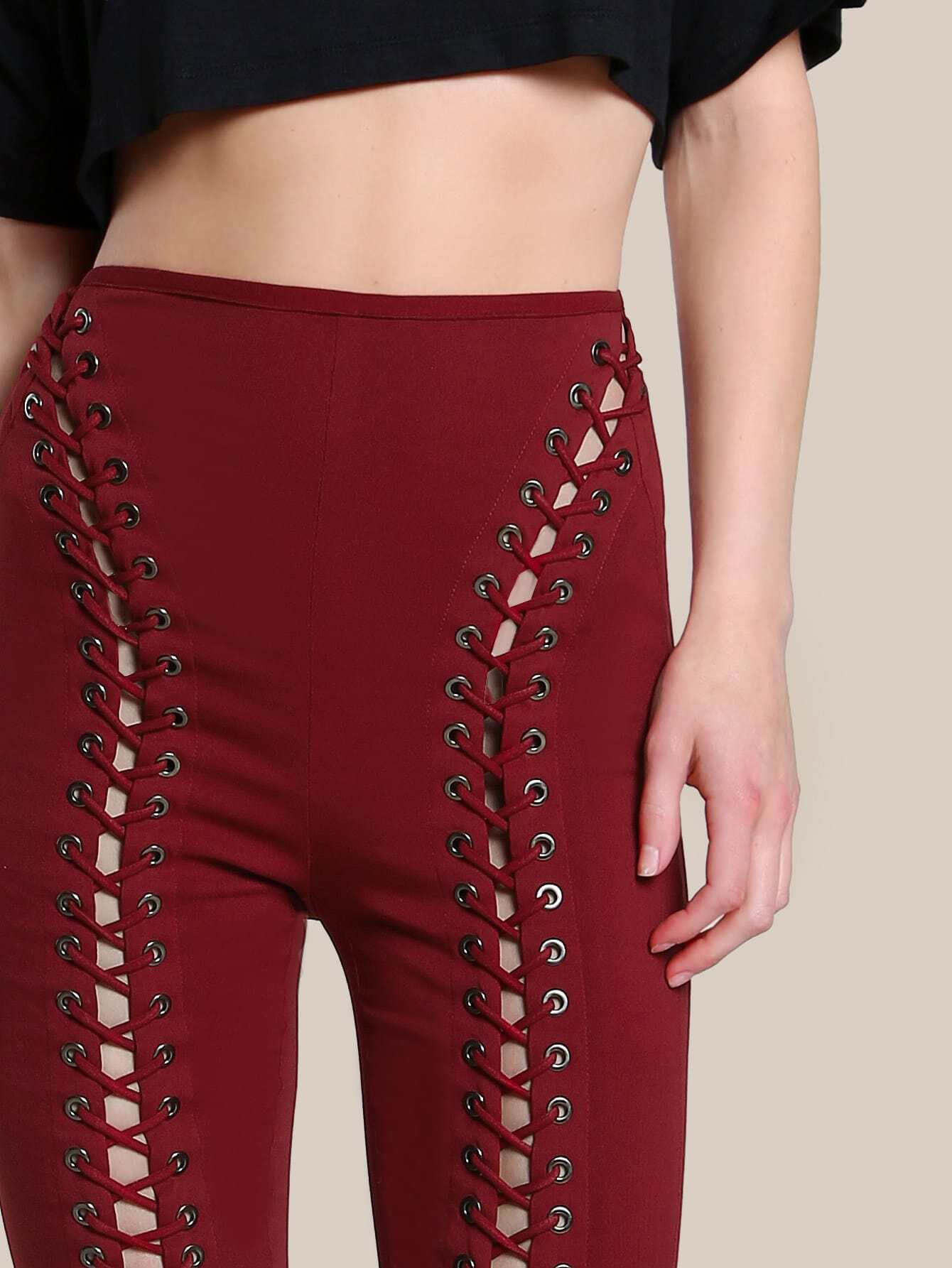 Lace Up Grommet Pants SheIn(Sheinside)