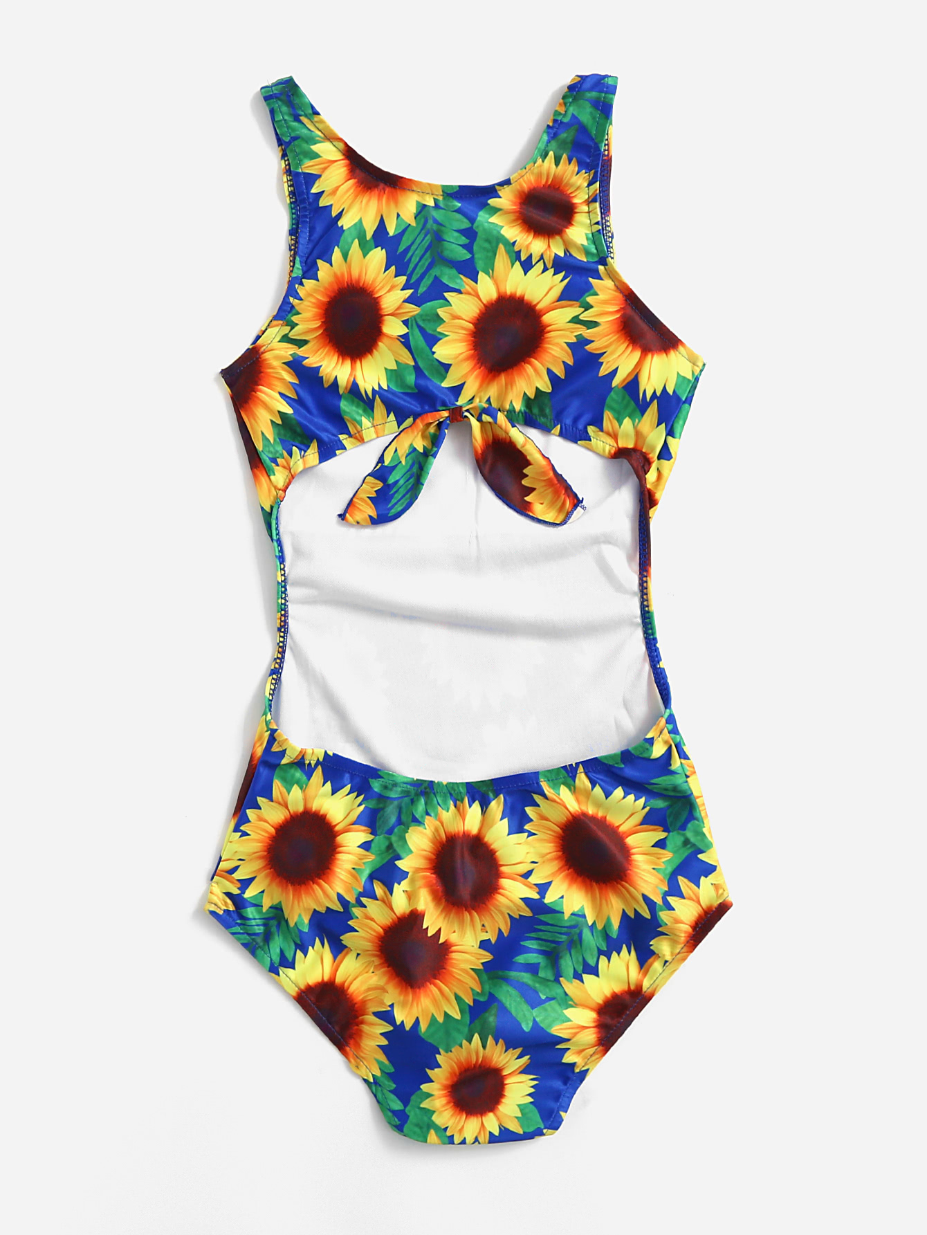Sunflower Print Scoop Neck Swimsuit SheIn(Sheinside)