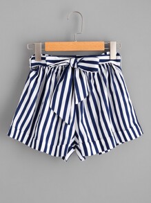 Striped Self Tie Waist Shorts