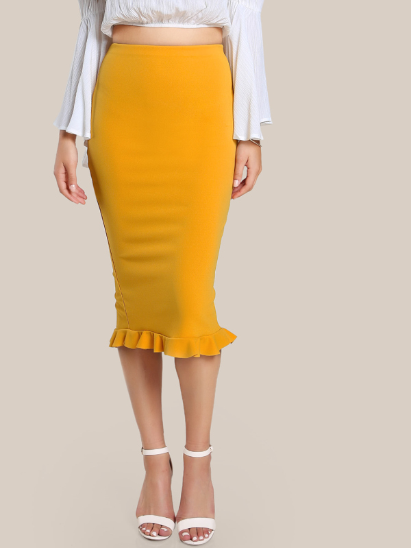 Lesbian Domination Vids Ruffle Back Pencil Skirt