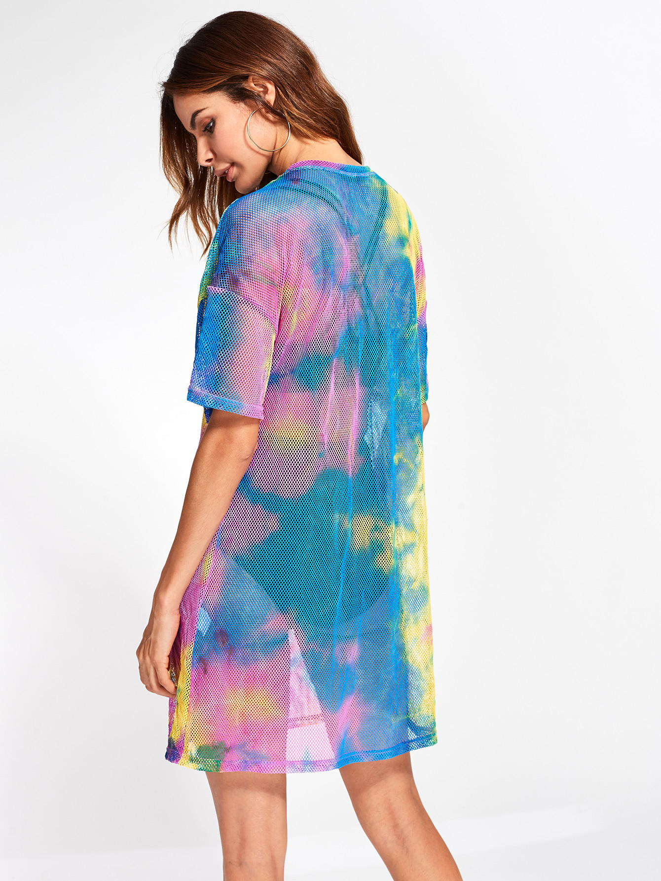 Drop Shoulder Tie Dye Cover Up Dress SheIn(Sheinside)