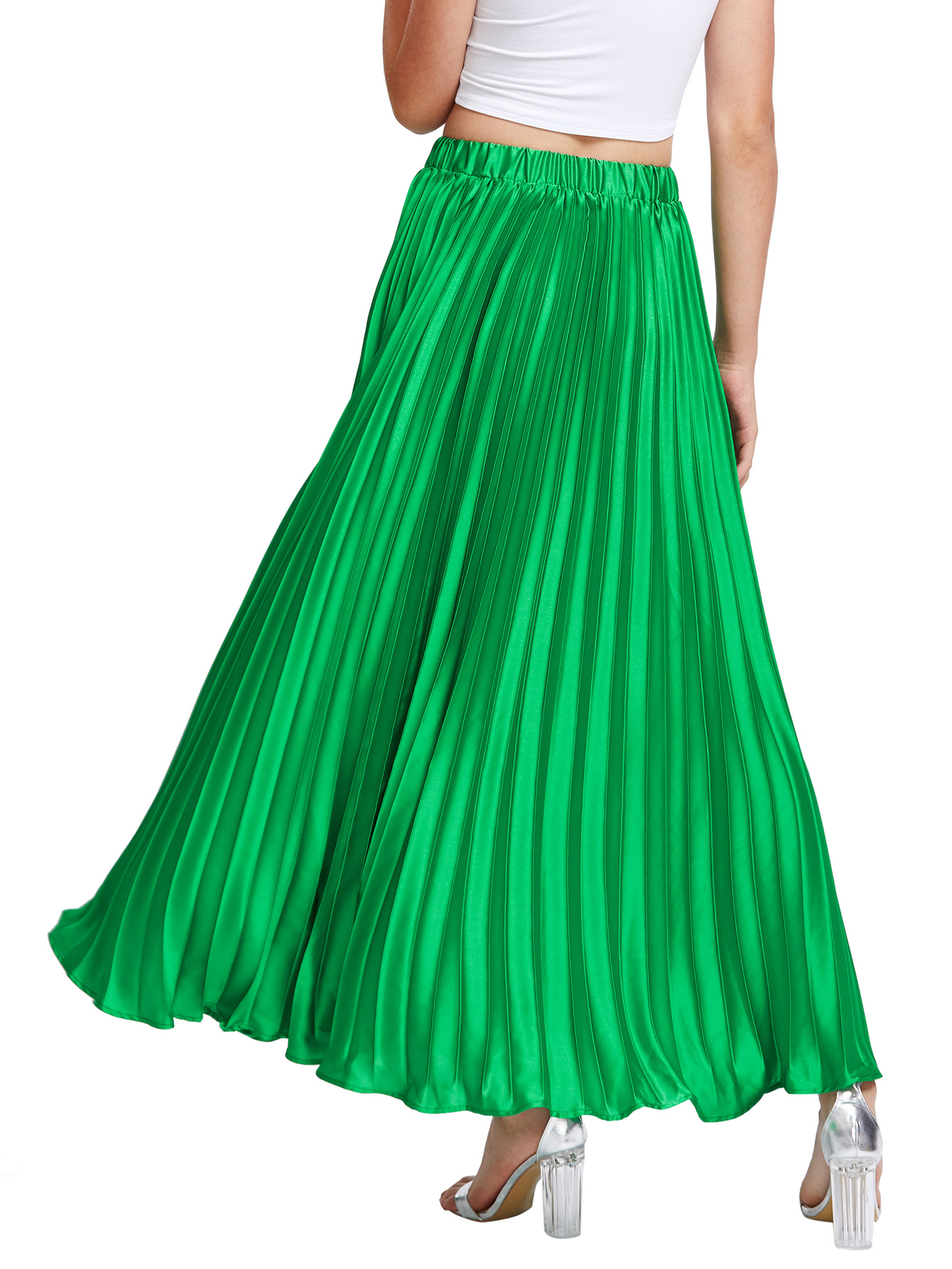 Elastic Waist Pleated Skirt SheIn(Sheinside)