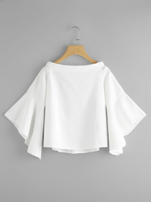 Boat Neckline Trumpet Sleeve Blouse