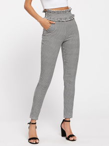 Frilled Waist Gingham Pants