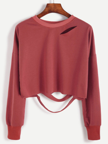 Brick Red Drop Shoulder Cut Out Crop T-shirt