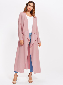 Patch Pocket Self Belted Textured Waterfall Wrap Coat