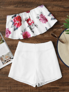 Floral Print Bandeau Top With Shorts