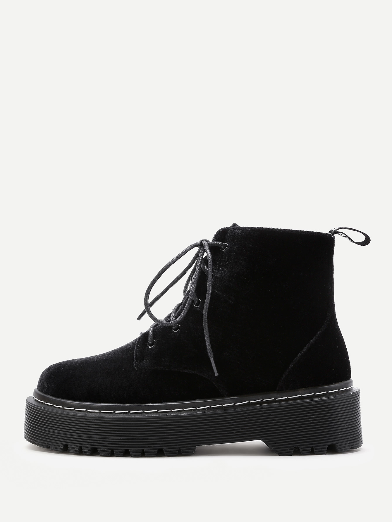 Velvet Lace Up Rubber Sole Ankle Boots SheIn(Sheinside)