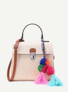 Tassel Detail Pushlock Weave Bag
