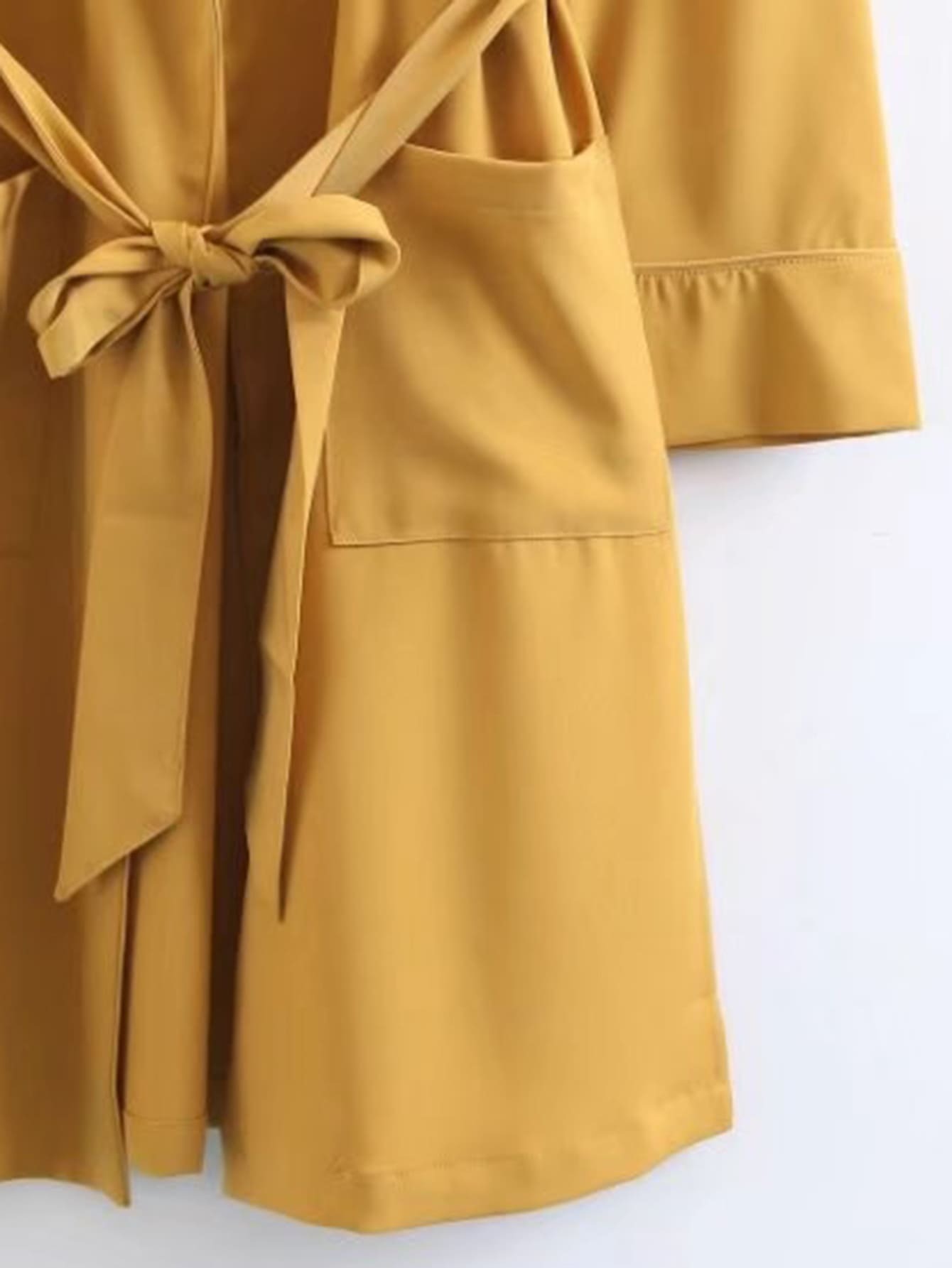 Flower Embroidery Longline Coat With Self Tie SheIn(Sheinside)