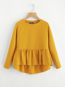 Raglan Sleeve Textured High Low Smock Sweatshirt