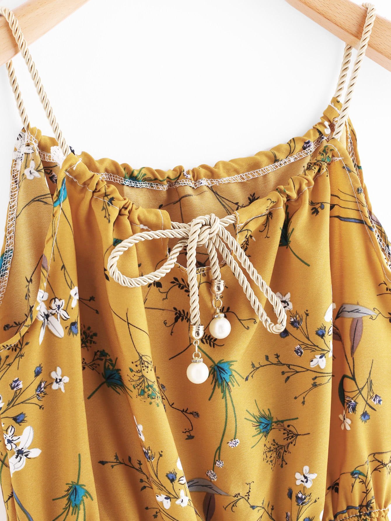 Braided Bead Strap Tie Floral Print Random DressFor Womenromwe