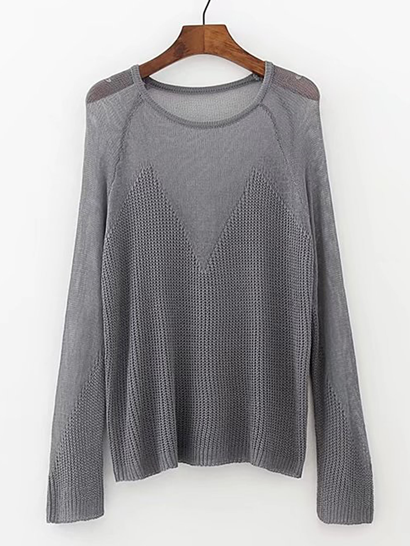 Sheer Contrast Loose Knitwear SheIn(Sheinside)