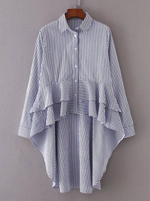 Vertical Striped Tiered Asymmetrical Blouse