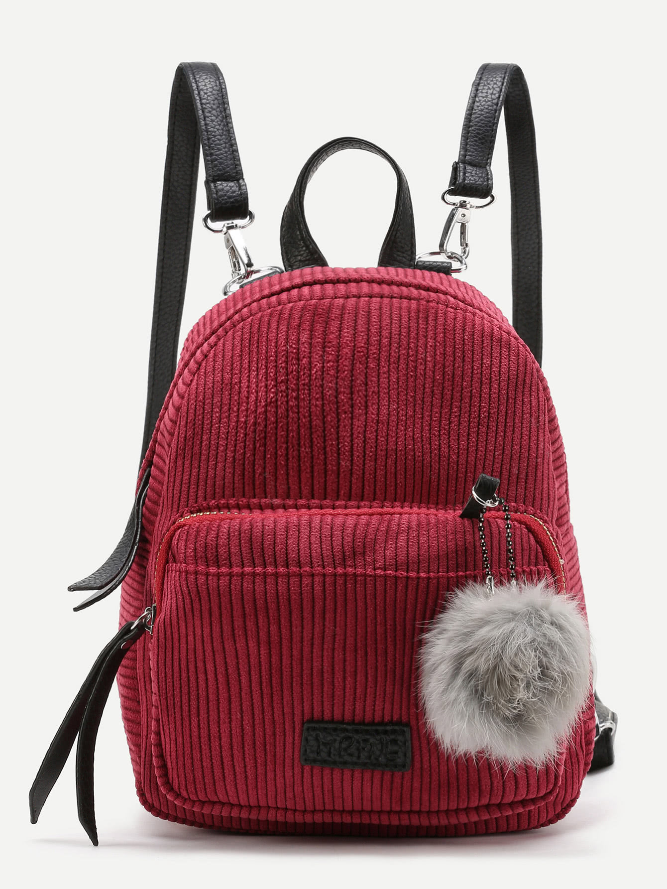 Pom Pom Decorated Corduroy Backpack SheIn(Sheinside)