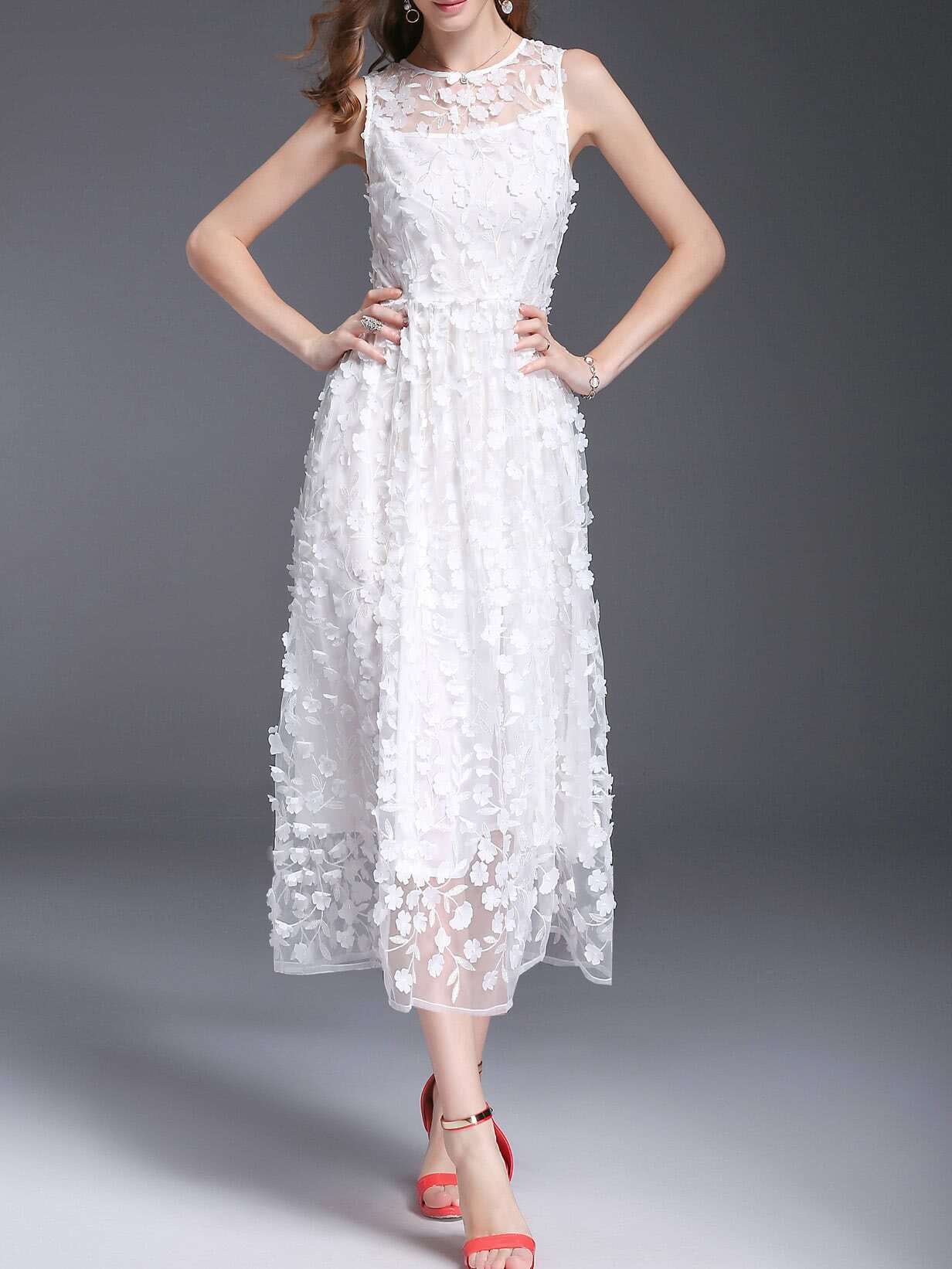 Flowers Applique ALine Dress SheIn(Sheinside)