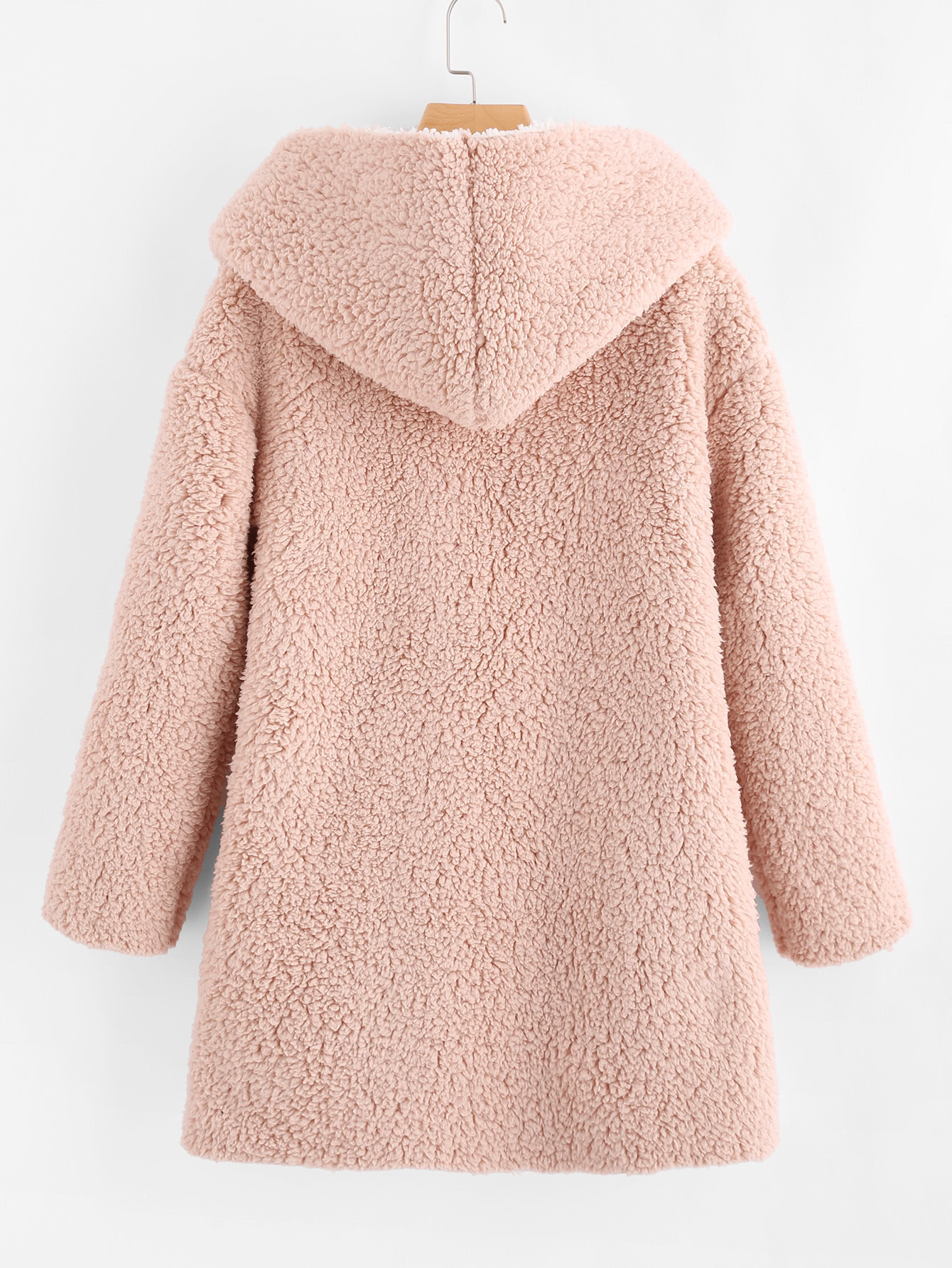 Curved Hem Teddy Hoodie Teddy Coat SheIn(Sheinside)