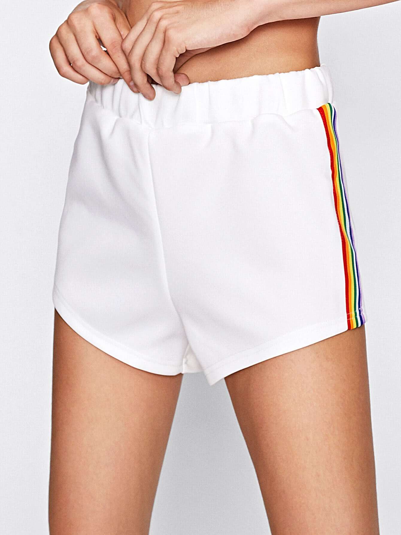 Rainbow Stripe Tape Side ShortsFor Womenromwe