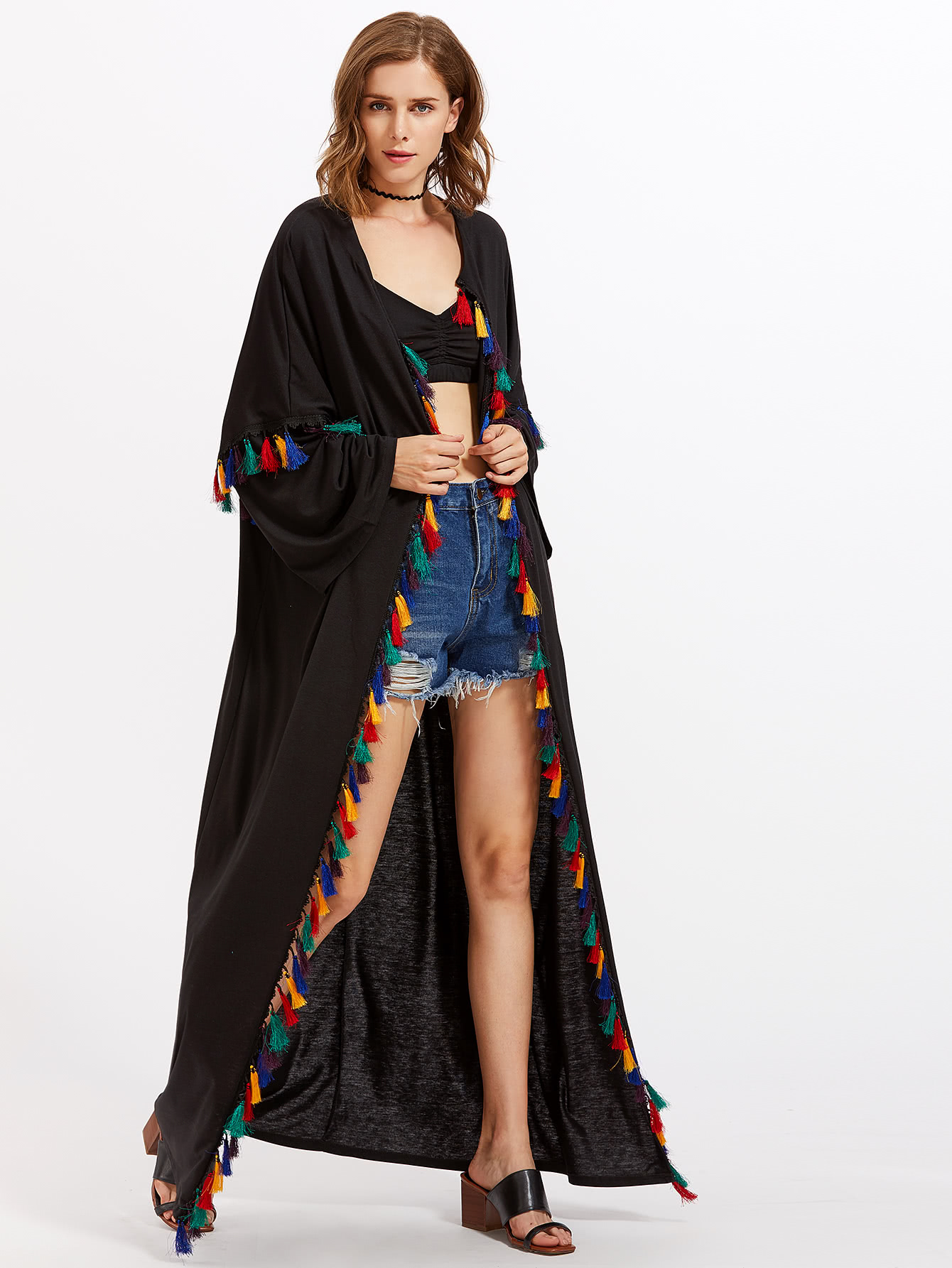 Tassel Detail Full Length Kimono SheIn(Sheinside)