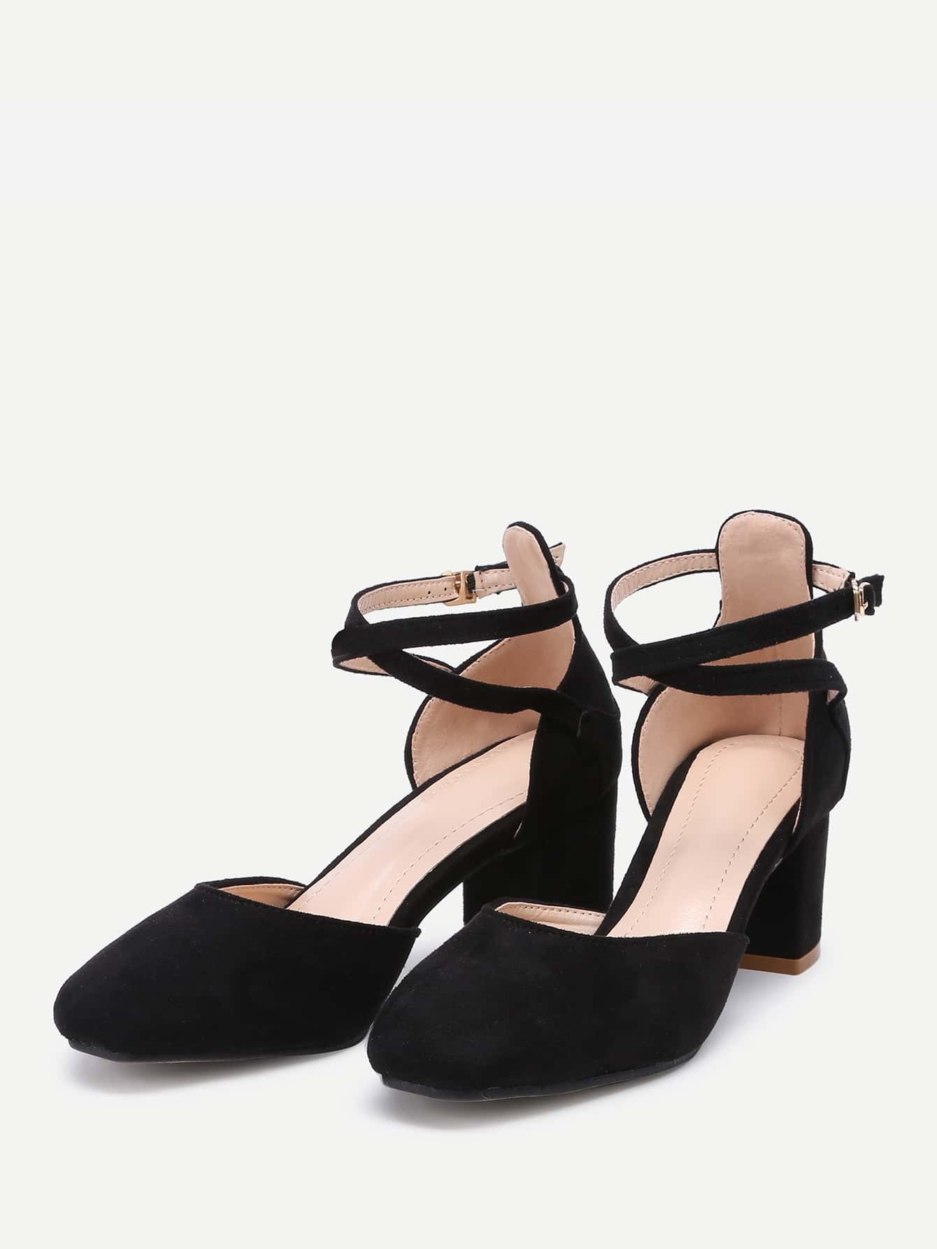 Pointed Toe Ankle Strap Block Heels SheIn(Sheinside)