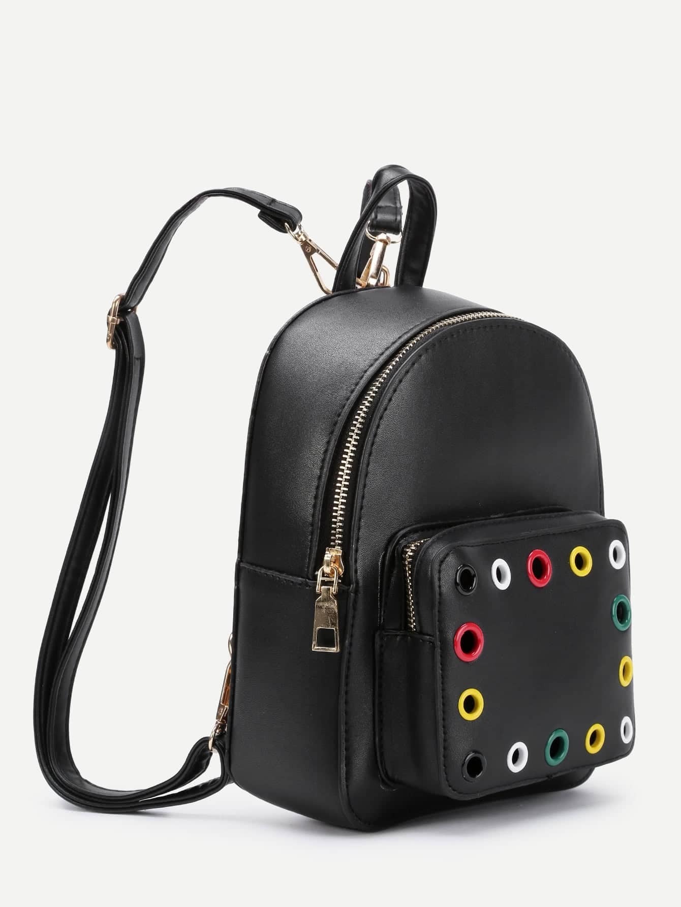 Eyelet Design Pocket Front PU Backpack SheIn(Sheinside)