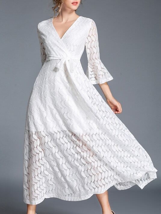 V Neck Leaves Crochet Lace Dress SheIn(Sheinside)