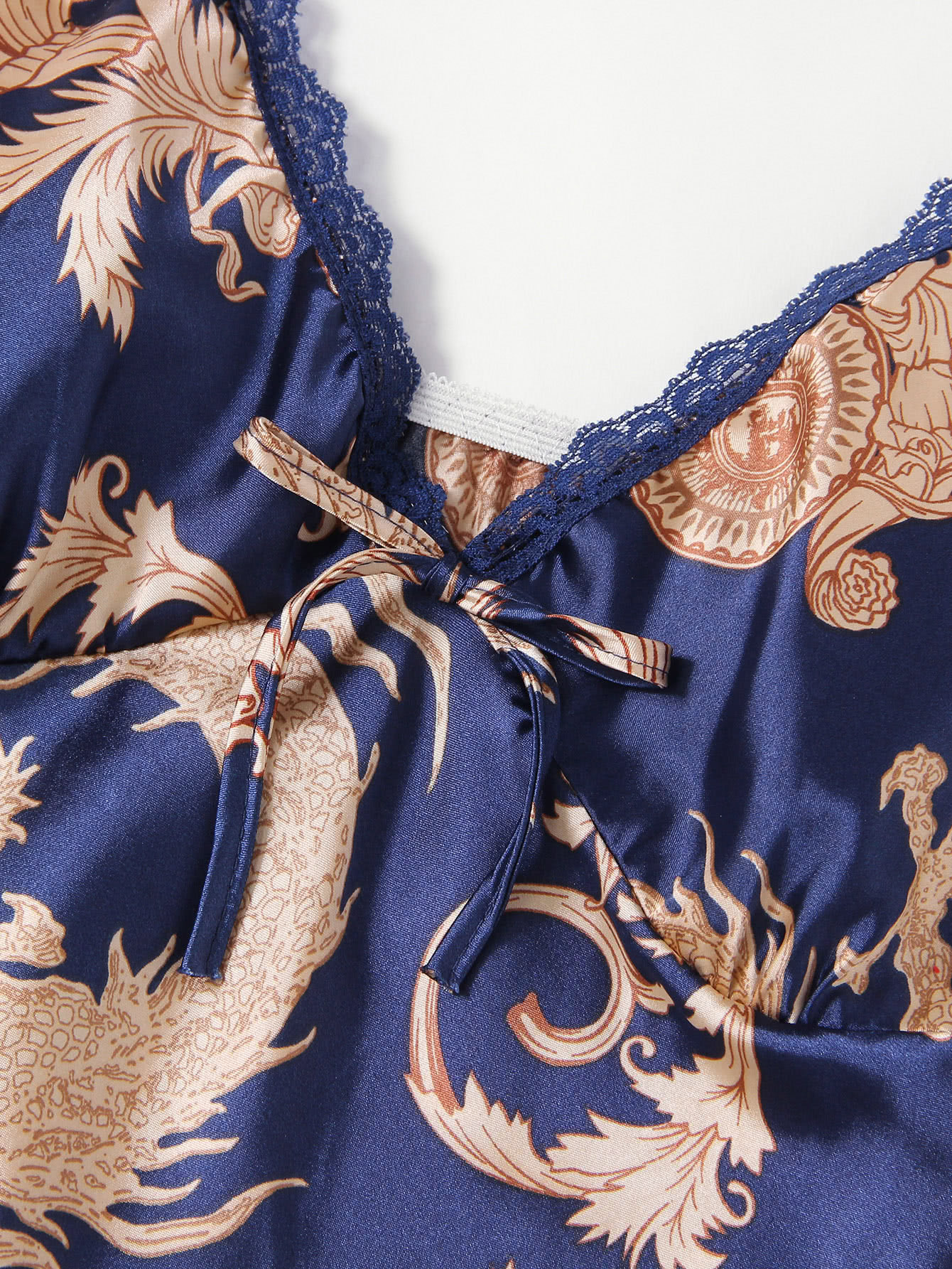 Graphic Print Satin Pajama Set SheIn(Sheinside)