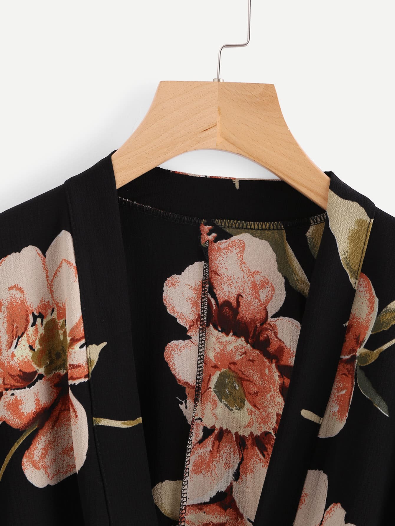 Random Florals Kimono Sleeve Surplice Blouse SheIn(Sheinside)