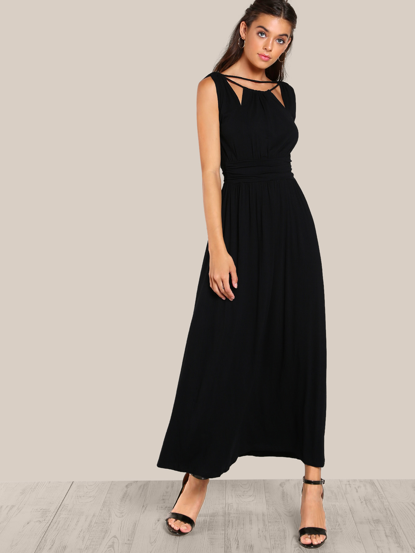 Drawstring Cut Out Dress BLACK SheIn(Sheinside)