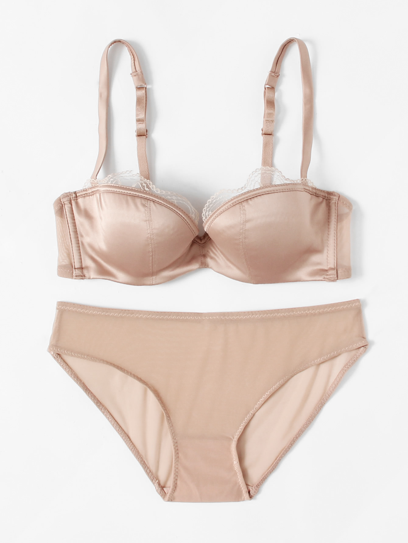 Lace Detail Satin Lingerie Set SheIn(Sheinside)