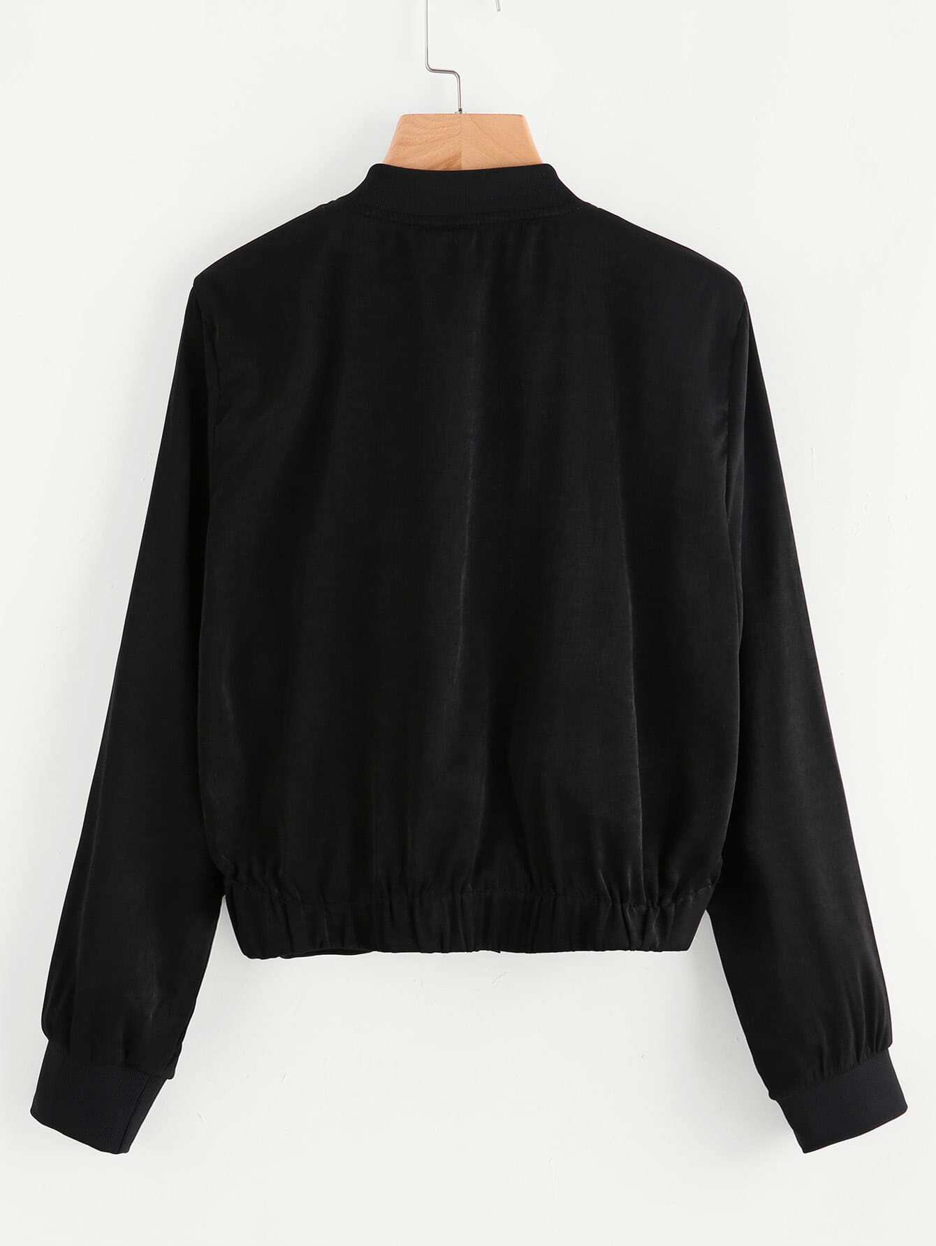 Botanical Embroidered Satin Bomber Jacket SheIn(Sheinside)