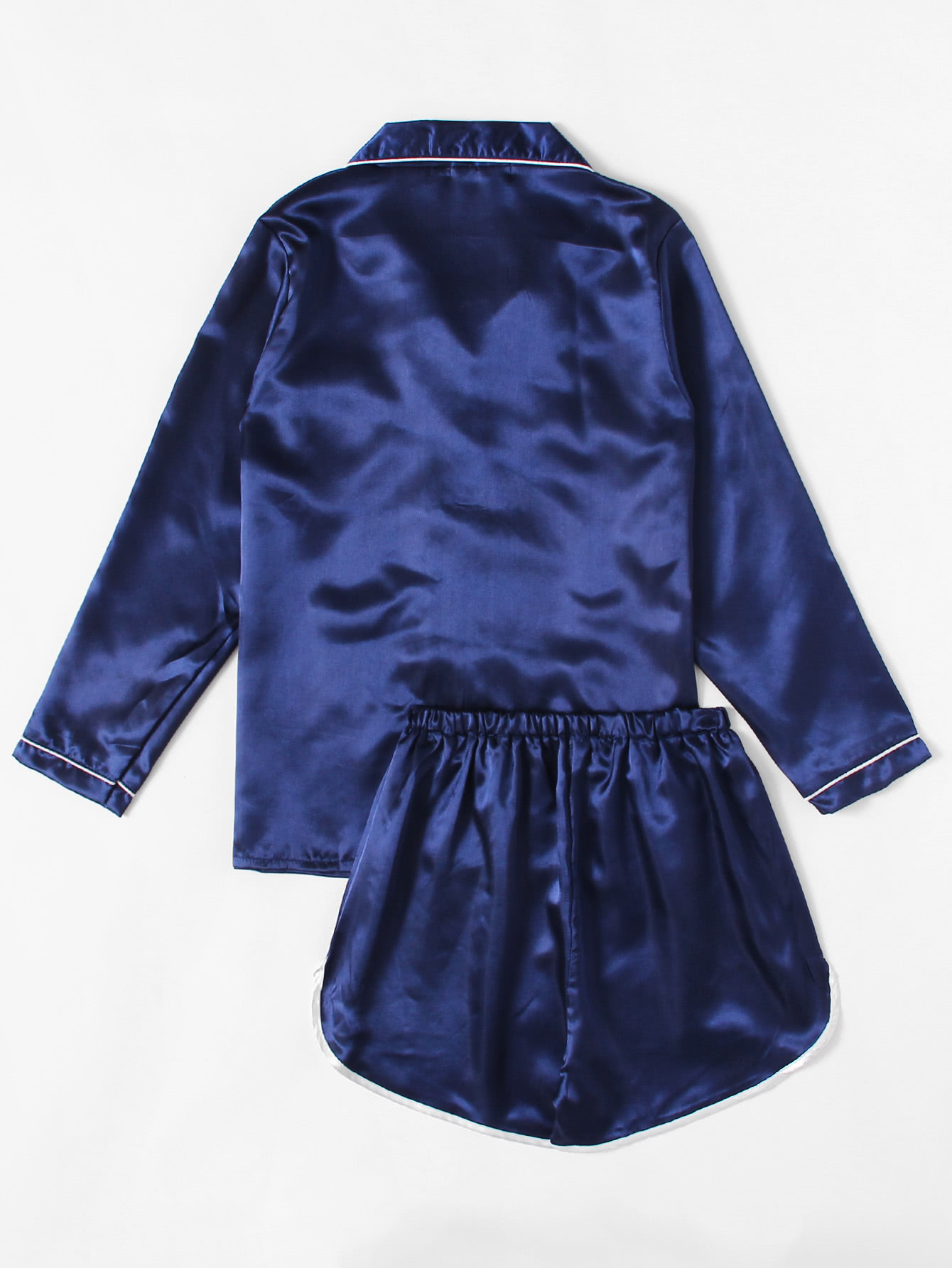 Contrast Piping Satin Pajama Set SheIn(Sheinside)