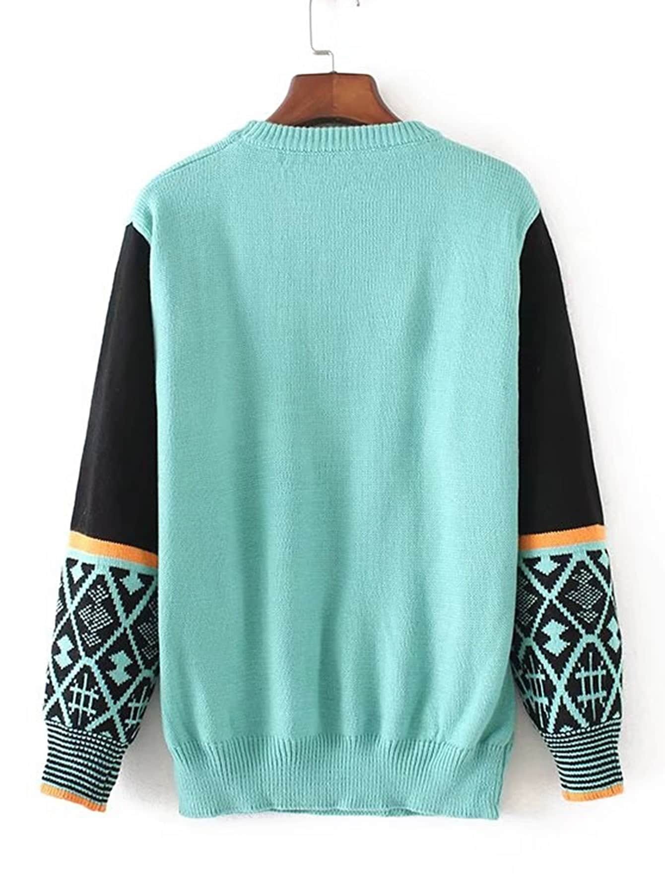 Contrast Sleeve Ribbed Trim Sweater SheIn(Sheinside)